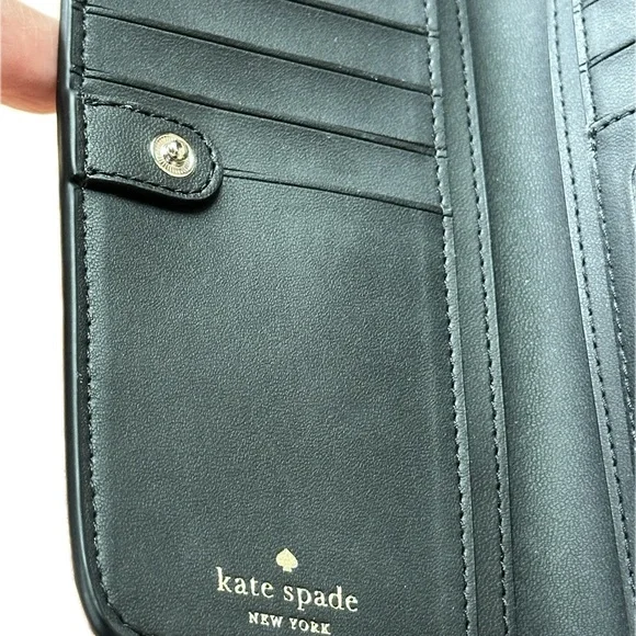 kate spade Black Pebbled Leather Zip Around Wallet with Gold Logo - Picture 4 of 5